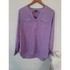 Tahari Linen Blend Button Down Shirt Size M